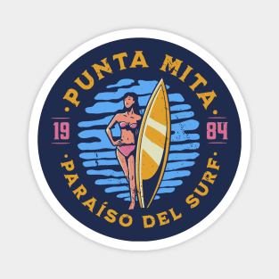 Vintage Punta Mita, Mexico Surfer's Paradise // Retro Surfing 1980s Badge Magnet